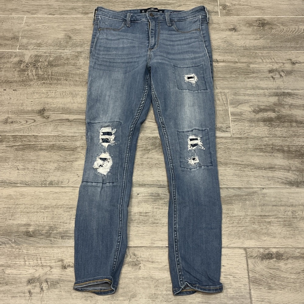 Hollister Women's High Rise Crop Jean Legging Distressed Blue Size 5 R W27 L26